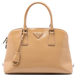 Borsa Promenade in Saffiano Vernice Media Marrone di Prada