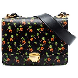Faltbare Umhängetasche aus schwarzem Saffiano-Leder mit Palmen- und Hüttenprint von Prada