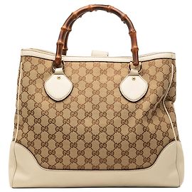 Borsa Tote Diana in Canvas GG Beige Medio con Bamboo Gucci