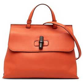 Borsa Gucci Orange Medium in pelle di vitello Bamboo Daily Satchel