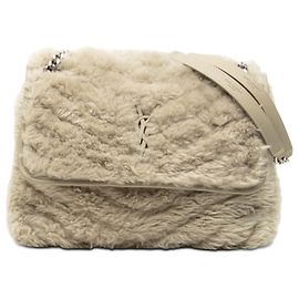 Borsa a spalla Niki media in shearling marrone Saint Laurent