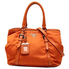 Borsa a mano Tessuto in nylon morbido arancione con rifiniture in pelle di vitello Prada