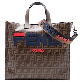 Borsa shopping Fendi Brown FILA in tessuto lucido FF 1974 Mania
