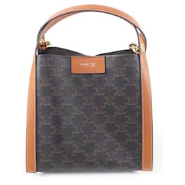 Borsa Cubo Piccola Celine - Tela Logo Triomphe Miele - Céline