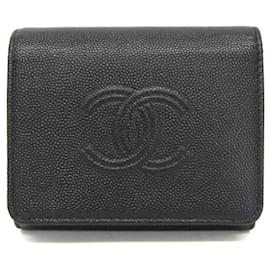 Chanel Coco Mark Damen Tri-Fold Geldbörse in Schwarz