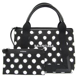 Borsa Balenciaga Cabas S con stampa a pois blu