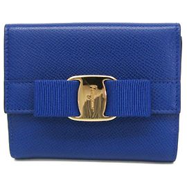 Cartera de cuero azul Vara de Salvatore Ferragamo