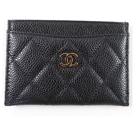 Estuche para tarjetas de visita en piel de ternera texturizada negra Chanel
