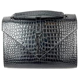 Borsa a spalla media in pelle nera goffrata Saint Laurent con catena