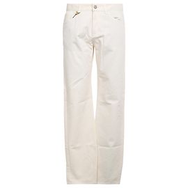 Jeans rectos slim-fit en algodón blanco Loro Piana