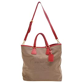 Borsa tote 2 in 1 in tela marrone Prada