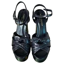 Sandales à plateforme Yves Saint Laurent noires avec nœud en cuir