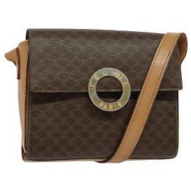 Céline Celine Vintage Macadam Circle Logo Canvas and Leather