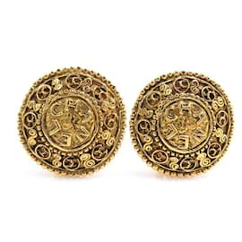 Vintage Gold Metal Clip Ohrringe von Chanel