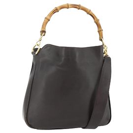 Borsa a mano in pelle GUCCI Bamboo 2 in 1 Marrone Oro 001 2123 1638 Auth YKZ1498