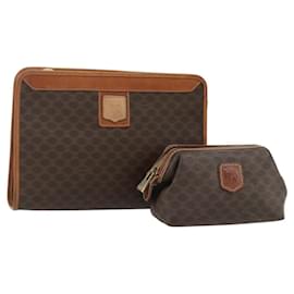 Céline Pochette in tela Macadam CELINE in pelle PVC 2 pezzi marrone Auth ti3852