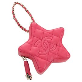 CHANEL Charm per Borsa Matelassé Stella in Pelle di Agnello Rosa Oro CC Auth YKZ1175SAM