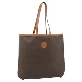 Céline Borsa Tote in Tela Macadam CELINE in Pelle PVC Marrone Oro Auth ti3853