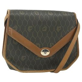 Borsa a spalla in tela a nido d'ape PVC khaki oro Auth ti3832 Christian Dior