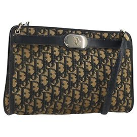 Christian Dior Trotter Canvas Schultertasche Navy Gold Auth 175155