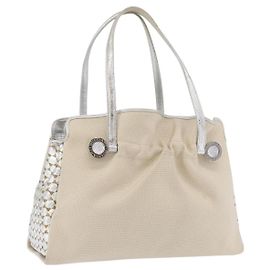 Bulgari Sac à main BVLGARI en toile beige argent authentique ka4005