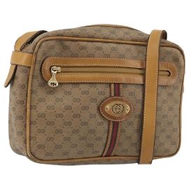 Gucci Bolso de Hombro Micro GG Supreme PVC Beige Dorado 007 904 0008 Auth ka3952