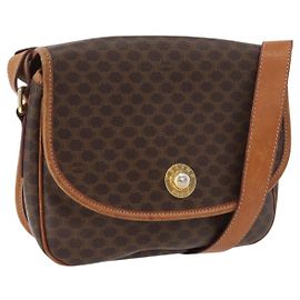 Céline Borsa a Spalla in Tela Macadam CELINE in Pelle PVC Marrone Oro Auth ka3857