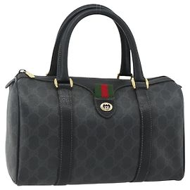 Borsa Boston in PVC nero e oro della linea Sherry GG Supreme di GUCCI 40 02 006 Auth 176475