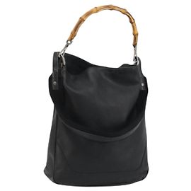 Borsa a Spalla in Pelle Gucci Bamboo 2way Nera Argento Auth ka3910
