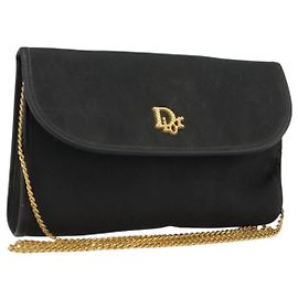 Borsa a spalla in tela a nido d'ape Christian Dior nera e oro Auth 175179