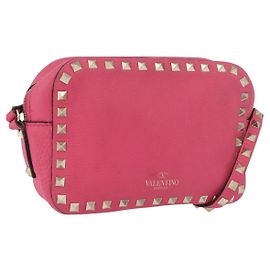 VALENTINO Borsa a Spalla in Pelle Rock Studs Catena Rosa Oro Auth BA12057A