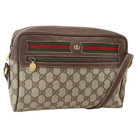 Borsa Sherry Line GG Supreme Web di GUCCI in PVC beige e oro 001 113 6472 Auth 175628