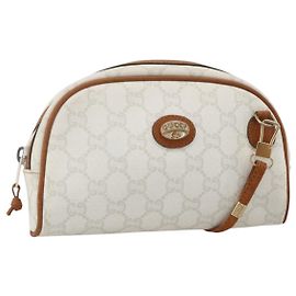 Borsa a Spalla GUCCI GG Plus Supreme PVC Bianco Oro Auth 175962