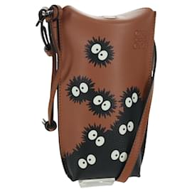 LOEWE Ghibli Collaborazione Gate Pocket Bag Pelle Marrone Argento Auth 172347SM - Loewe