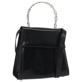 Borsa Gancini Salvatore Ferragamo in pelle verniciata 2 in 1 Nero Argento Auth 175600A