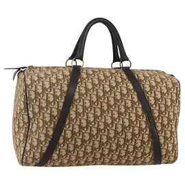 Borsa Boston in tela Trotter Christian Dior Beige Oro Auth YKZ1310