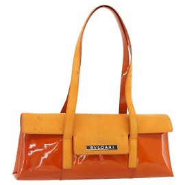 Bulgari Borsa a Spalla BVLGARI Pelle Verniciata Arancione Argento Auth BA12153A