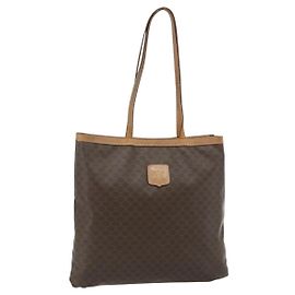 Céline CELINE Macadam Canvas Tote Bag aus PVC-Leder in Braun-Gold Auth mr2315