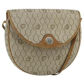 Borsa a spalla in tela a nido d'ape PVC beige oro Auth ti3857 Christian Dior