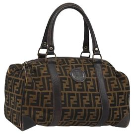 FENDI Zucca Canvas Handtasche Schwarz Braun Auth 175208