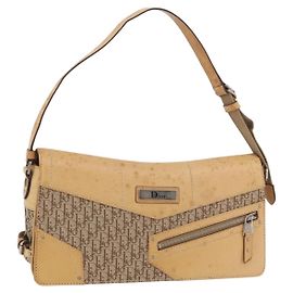 Borsa a Spalla Christian Dior Trotter in Tela Chic da Strada Beige Argento Auth 176137A