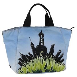 Borsa Tote PRADA in nylon blu argento Auth YKZ1197
