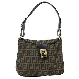 Borsa a Spalla in Tela Zucca FENDI Marrone Nero Auth 176500