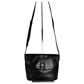 Vintage Courreges Prägte Leder Schultertasche Schwarz
