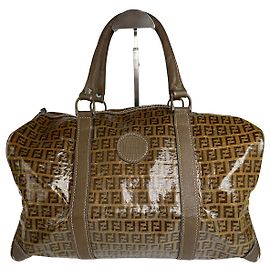 Borsa Boston in tela rivestita con monogramma Zucca FF Fendi Roma vintage marrone chiaro