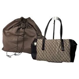 Vintage Bottega Veneta Canvas-Leder-Handtasche Beige Braun Schwarz