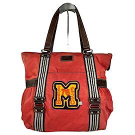 Borsa in nylon e pelle Burberry vintage rossa e marrone