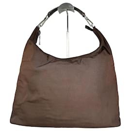 Borsa hobo vintage in tela e pelle Gucci marrone