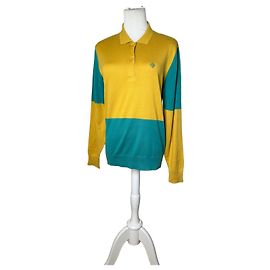 Vintage Christian Dior Sports Polo Shirt mit Farbblockdesign Gelb Teal L