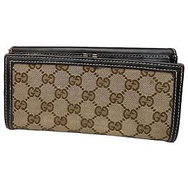 Vintage Gucci GG Monogramm Canvas Leder Lange Brieftasche Beige Braun